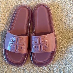 Tory Burch Pink Purple Jelly Logo Slide Sandals